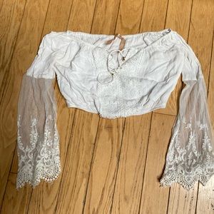 White crop top long lace sleeves